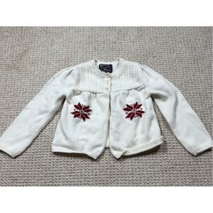 American Living Sweater Kids Girls 3/3T White Cable Knit‎ Cardigan Snowflakes
